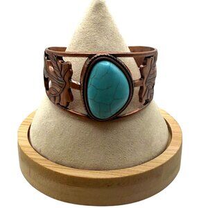 Vintage Copper Leaf Cuff Bracelet with Turquoise Style Stone | Southwestern Boho